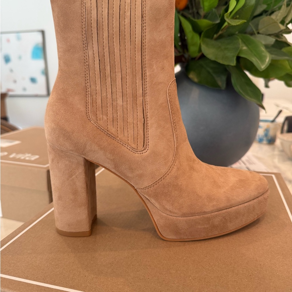 Dolce Vita Tan Heeled Boots with Suede Finish